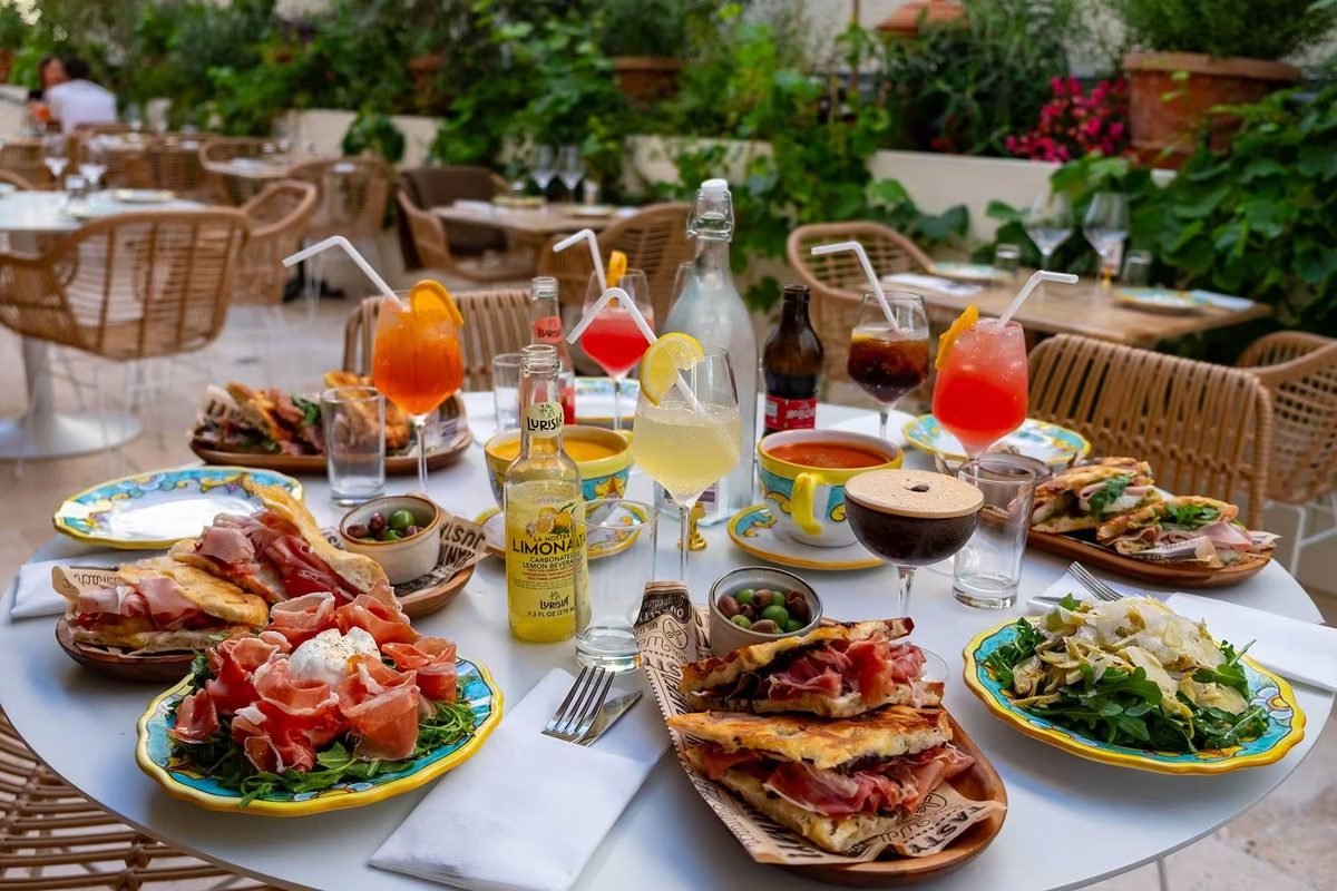 The patio table at The Grove